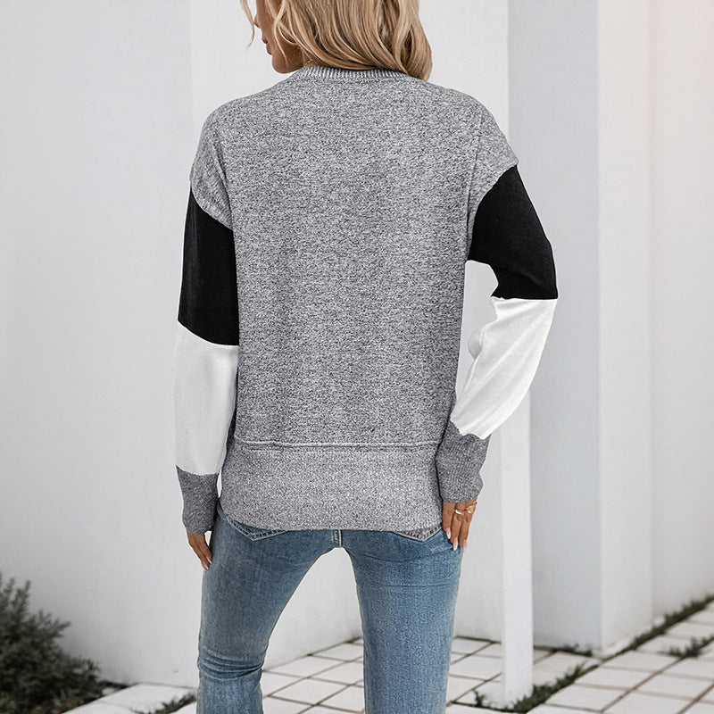Women's Loose Square Contrast Color Long Sleeves Sweater