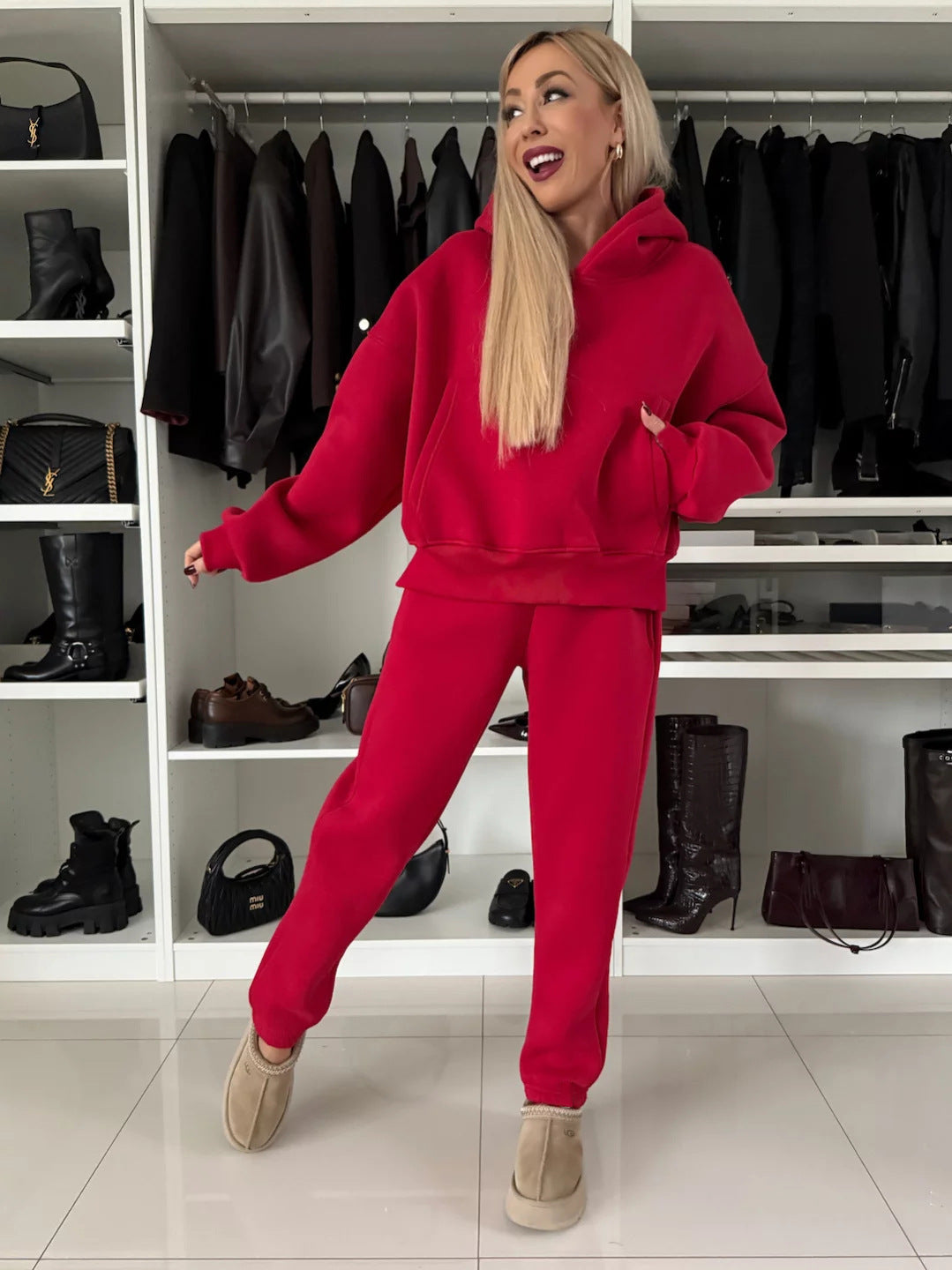 Women's Long-sleeved Hooded Sweater Two-piece Set
