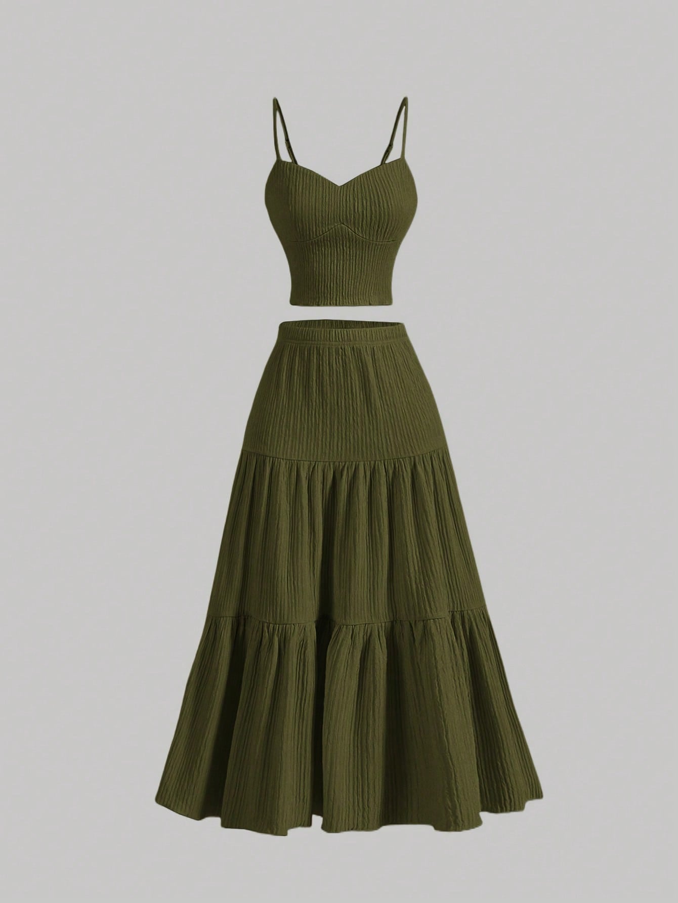 Casual Solid Color Ribbed Fit Vest Top And Ruched Hem A- Line Skirt - Outfit Emporium