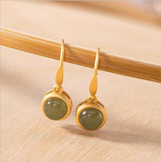 Sterling Silver Gold Plated Hetian Jade  Gold Earrings