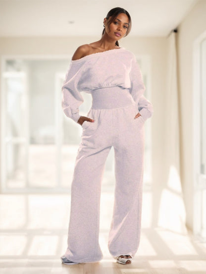 Shoulder Jogger Wide Leg Jumpsuit Cinched - Outfit Emporium