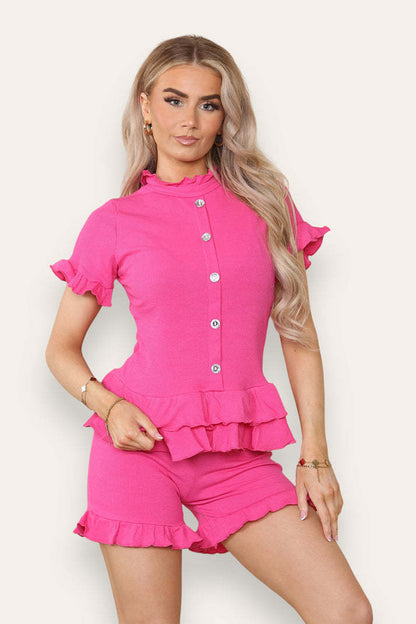 Diamond Frilled Edge Short Co-Ord Set - Outfit Emporium