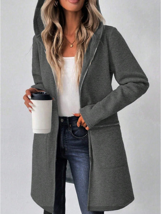 Women's Autumn Long Sleeve Hoodie Jacket, Drop Shoulder