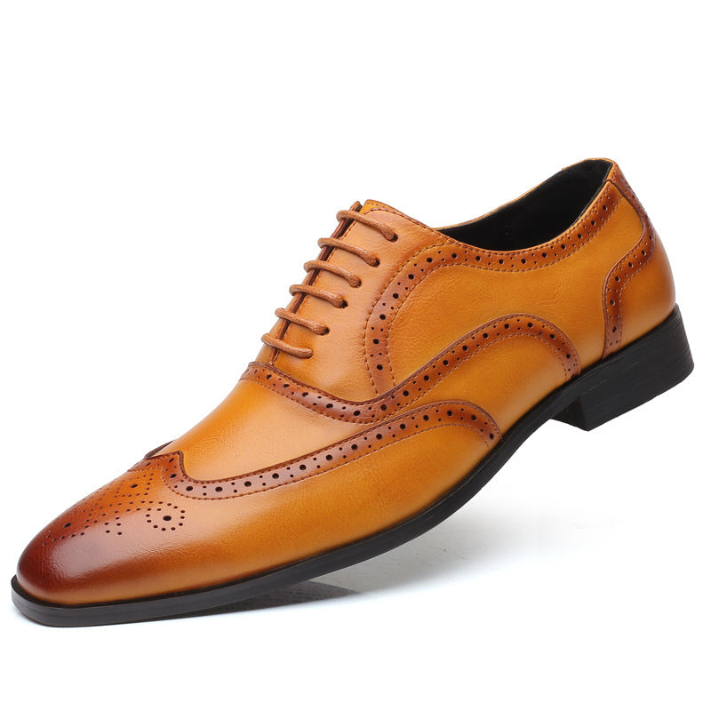British block carved business leather shoes - Outfit Emporium