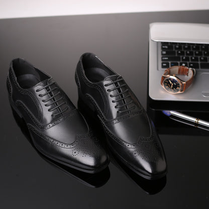 British block carved business leather shoes - Outfit Emporium