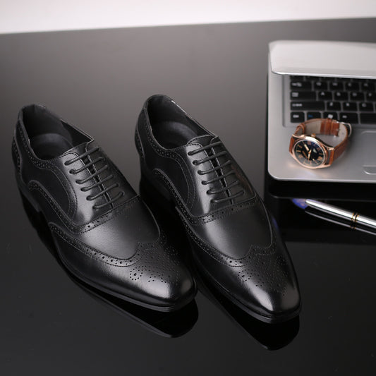 British block carved business leather shoes - Outfit Emporium