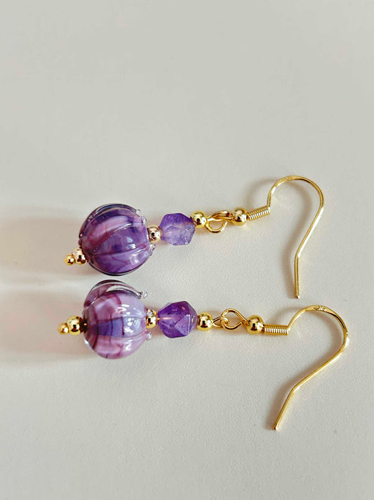 Nine Purple Fire Natural Amethyst Earrings