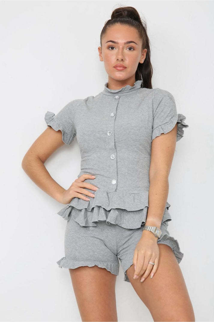 Diamond Frilled Edge Short Co-Ord Set - Outfit Emporium