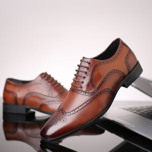 British block carved business leather shoes - Outfit Emporium