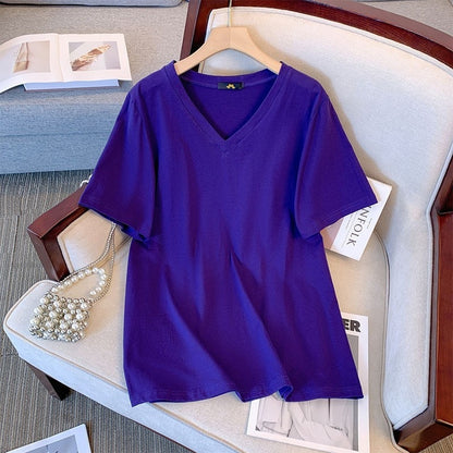 Pure Cotton Summer V-neck  Short Sleeve T-shirt - Outfit Emporium