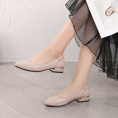 Autumn Cowhide Flat Pointed Low-cut Shoes - Outfit Emporium