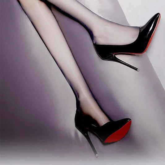 Women's Black Patent Leather Pointed High Heels - Outfit Emporium