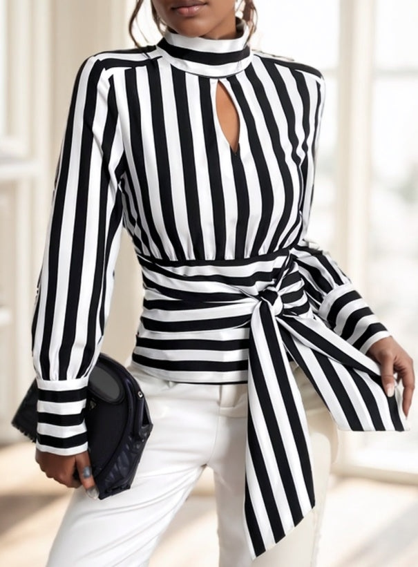 Ladies' Striped Long-sleeved Top - Outfit Emporium