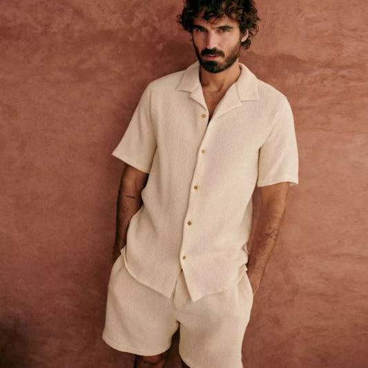 Loose Cuban Collar Shirt Shorts Two-piece Suit
