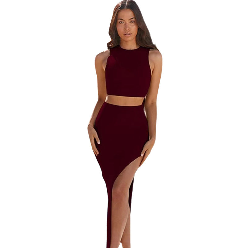 Women's Short Top Split Hip Skirt Two-piece Set Dress - Outfit Emporium