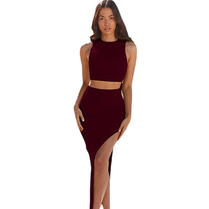 Women's Short Top Split Hip Skirt Two-piece Set Dress - Outfit Emporium
