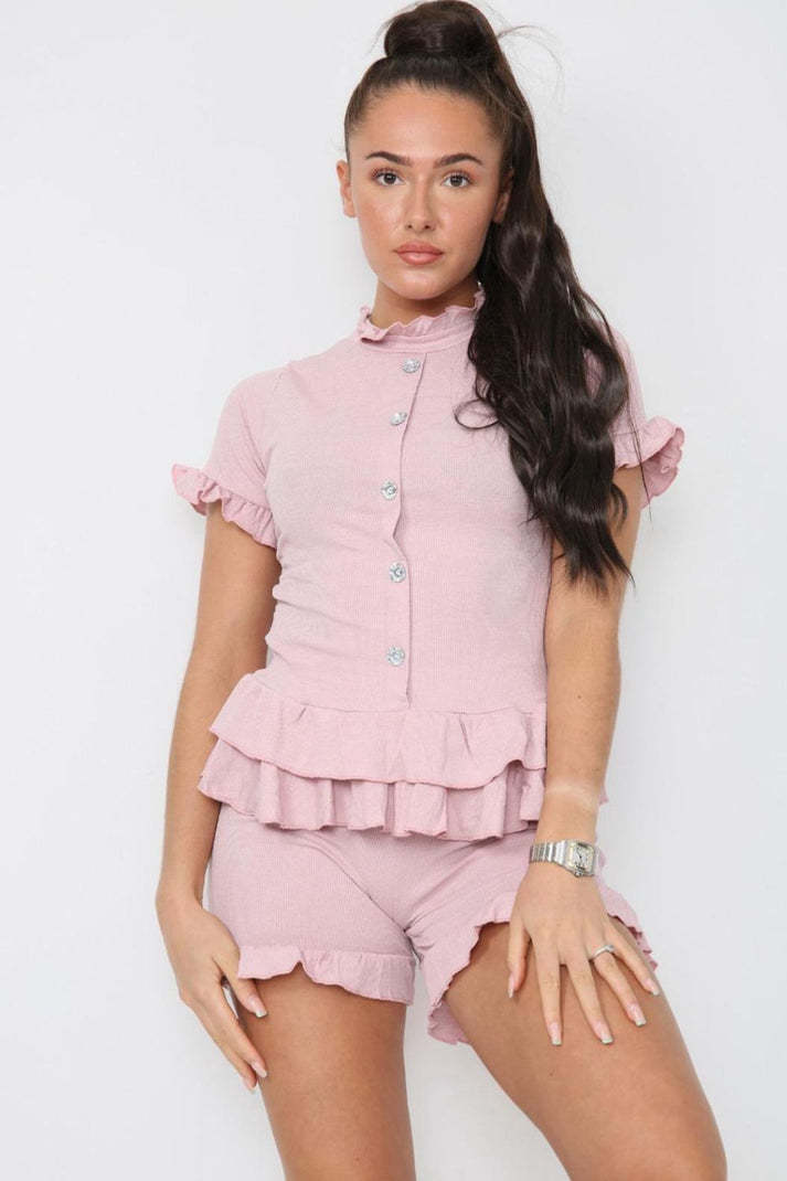 Diamond Frilled Edge Short Co-Ord Set - Outfit Emporium