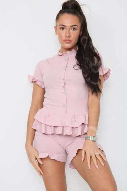 Diamond Frilled Edge Short Co-Ord Set - Outfit Emporium