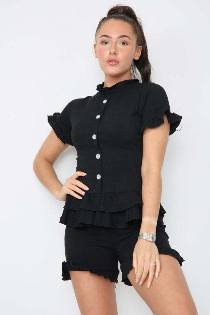 Diamond Frilled Edge Short Co-Ord Set - Outfit Emporium