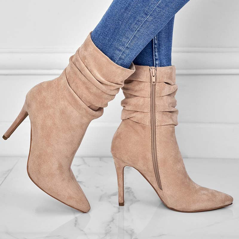 Women's Fashion Suede Pointed High Heels Boots - Outfit Emporium