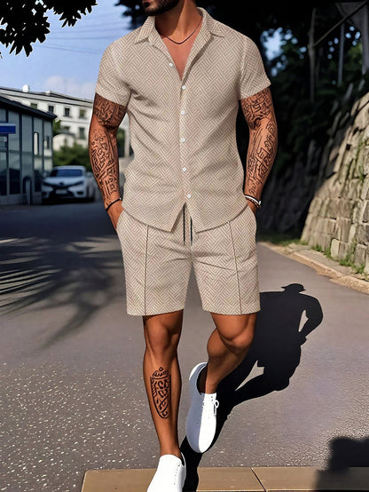 Men's Digital Printing Casual Short Sleeve Suit