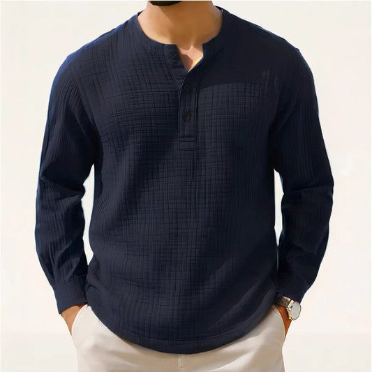 Cotton And Linen Long Sleeve  T-shirt Round Neck