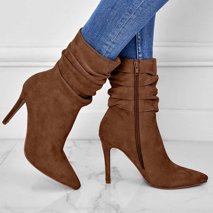 Women's Fashion Suede Pointed High Heels Boots - Outfit Emporium
