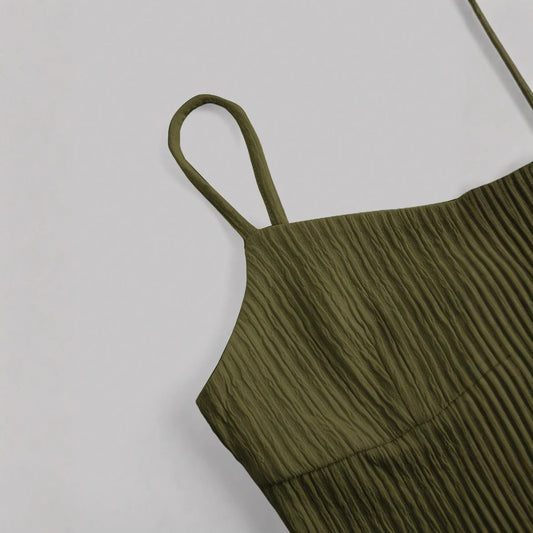 Casual Solid Color Ribbed Fit Vest Top And Ruched Hem A- Line Skirt - Outfit Emporium