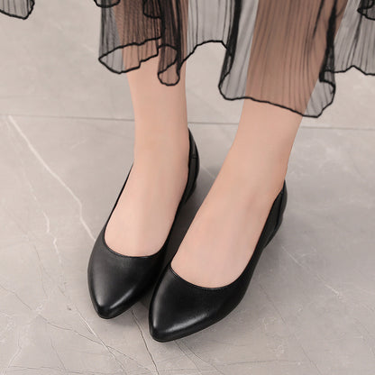 Autumn Cowhide Flat Pointed Low-cut Shoes - Outfit Emporium