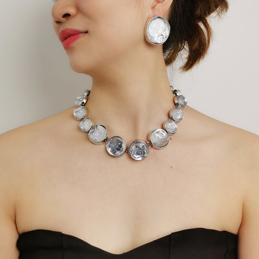 Round Three-dimensional Pattern Necklace And Earring Suit