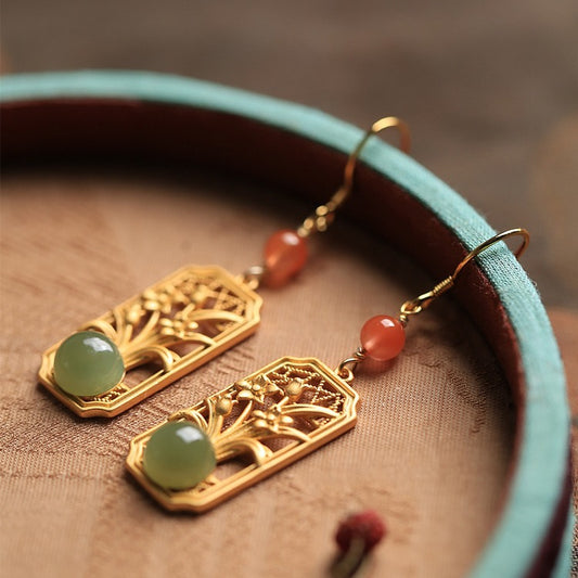 Ancient Gold Inlaid Hetian  Earrings