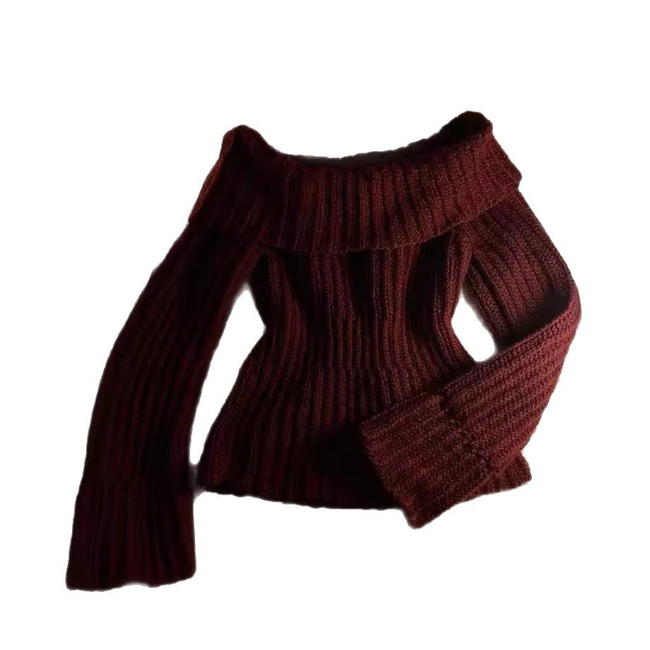 Women's Fashionable Off-neck Slim-fit Vintage Sweater - Outfit Emporium