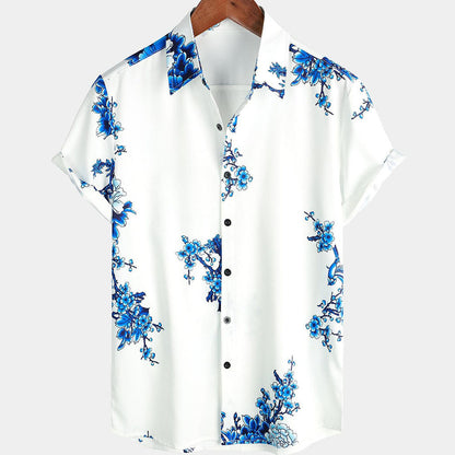 Men's Clothing Casual Printed Plant Pattern High Quality Short Sleeve Shirt