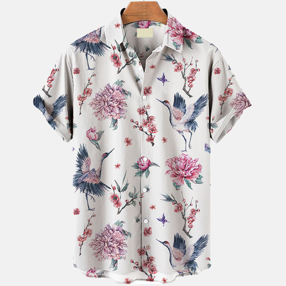 Men's Clothing Casual Printed Plant Pattern High Quality Short Sleeve Shirt