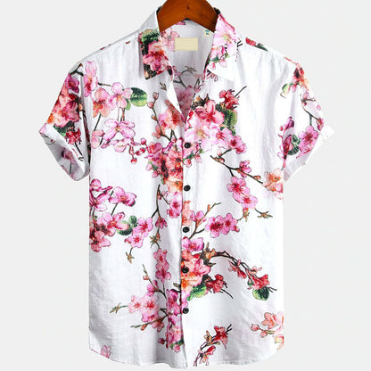Men's Clothing Casual Printed Plant Pattern High Quality Short Sleeve Shirt