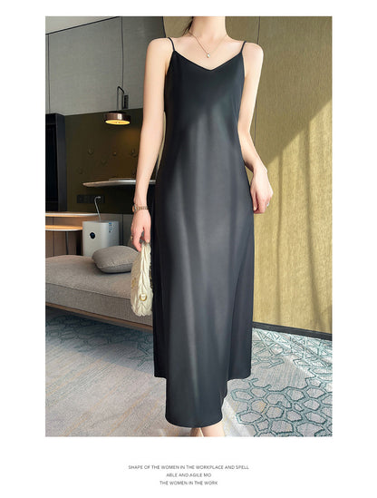 Women's Spring And Summer New Silk Satin High-grade Suspenders Dress - Outfit Emporium
