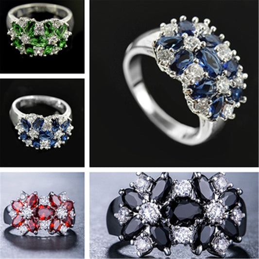 Zircon Creative Bloom Flower Rhinestone-embedded Ring