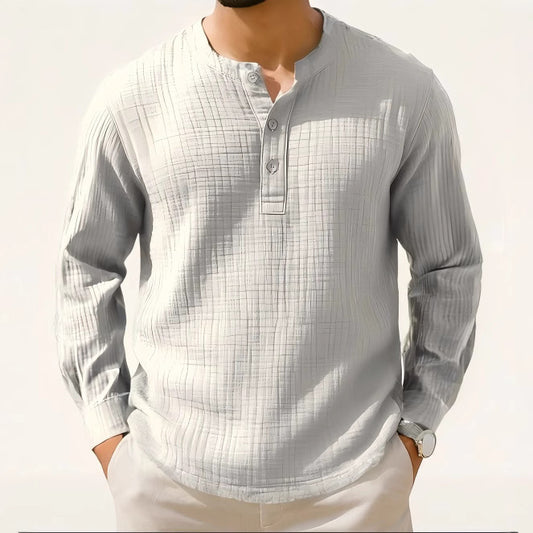 Cotton And Linen Long Sleeve  T-shirt Round Neck