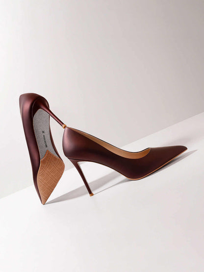 Women's Stiletto Heel Leather Pumps - Outfit Emporium