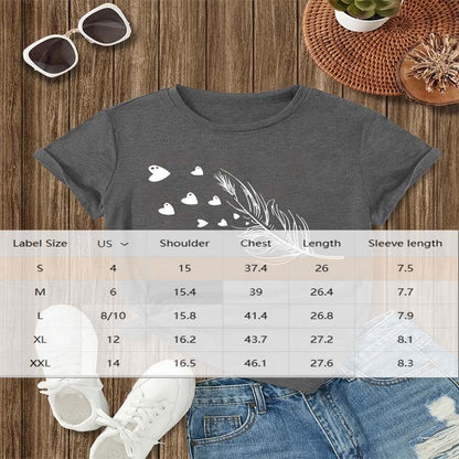 Women's Feather & Heart Print T-Shirt - Outfit Emporium