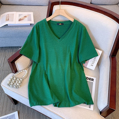 Pure Cotton Summer V-neck  Short Sleeve T-shirt - Outfit Emporium