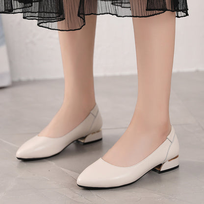 Autumn Cowhide Flat Pointed Low-cut Shoes - Outfit Emporium