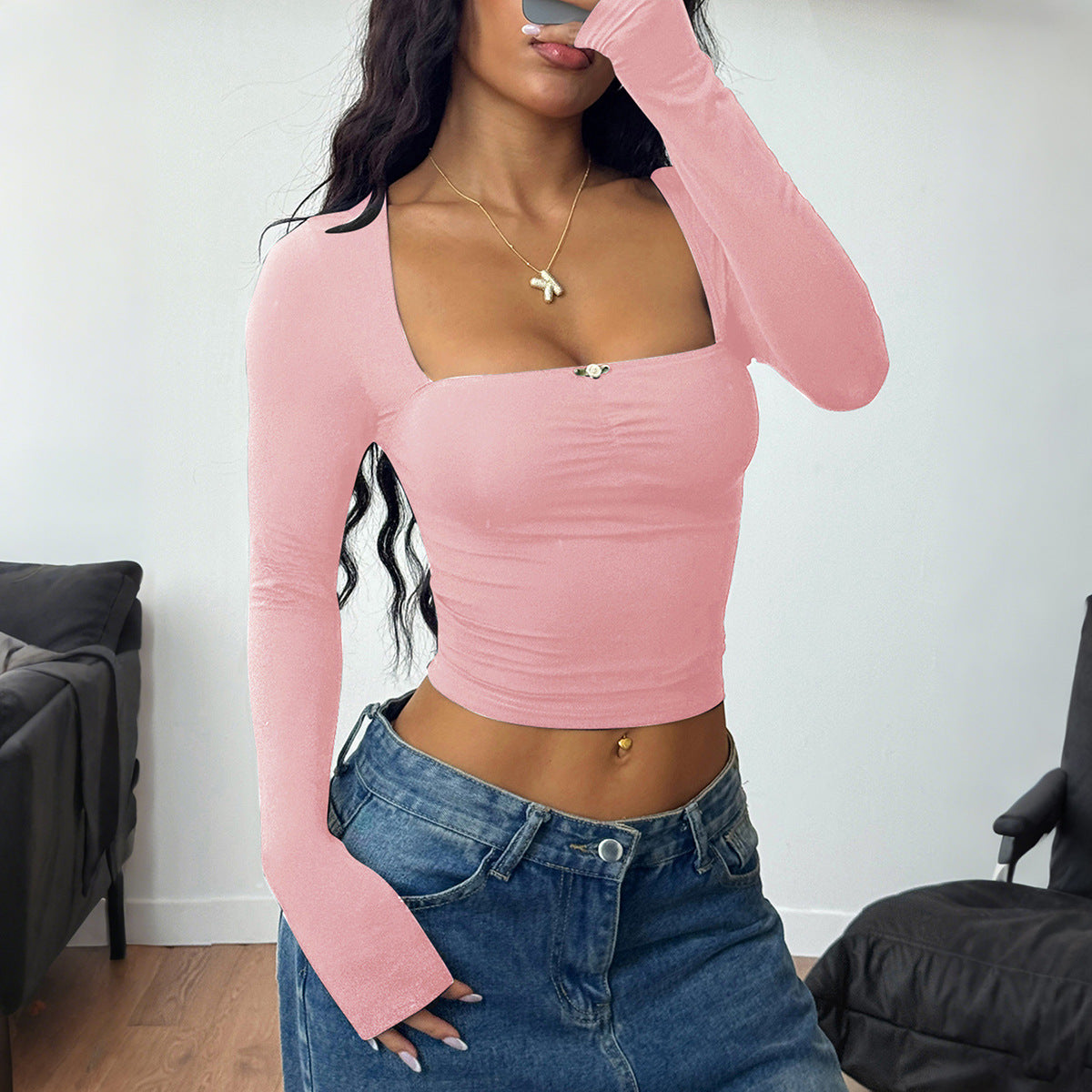 Women's Solid Color Long-sleeved Bottoming Shirt - Outfit Emporium