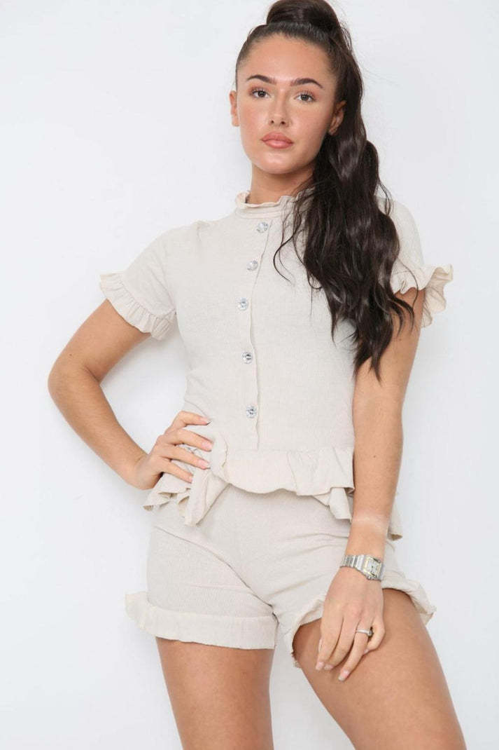 Diamond Frilled Edge Short Co-Ord Set - Outfit Emporium