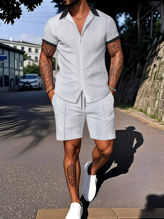 Men's Digital Printing Casual Short Sleeve Suit