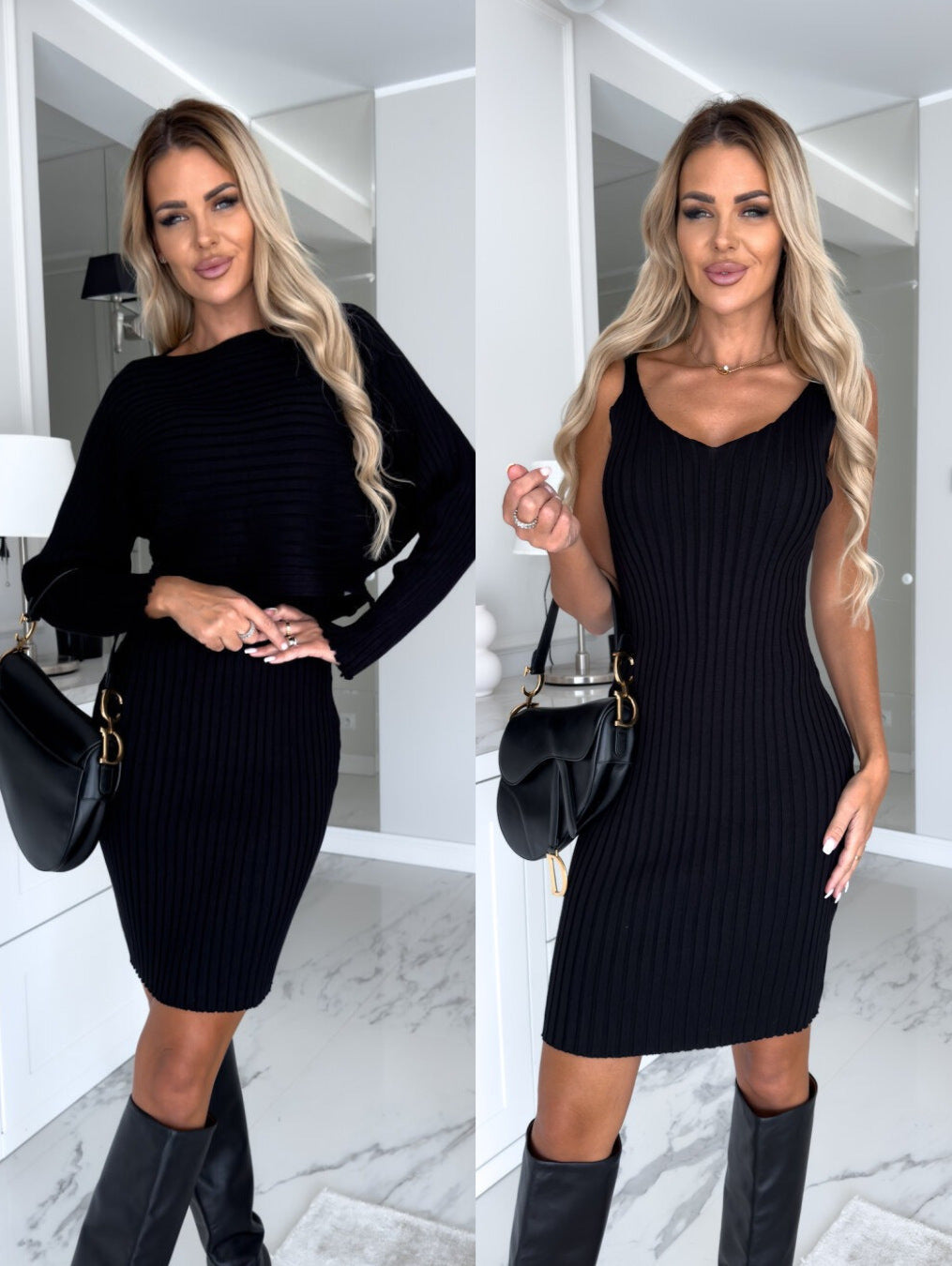 2pcs Long-sleeved Top And Tight Suspender Skirt - Outfit Emporium