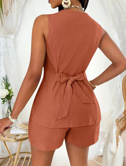 Comfort And Casual Open Chest Lace-up Short-sleeved Shirt - Outfit Emporium