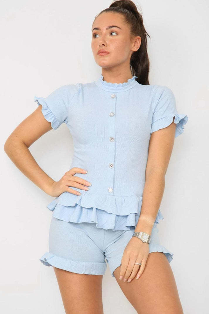 Diamond Frilled Edge Short Co-Ord Set - Outfit Emporium