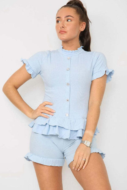 Diamond Frilled Edge Short Co-Ord Set - Outfit Emporium