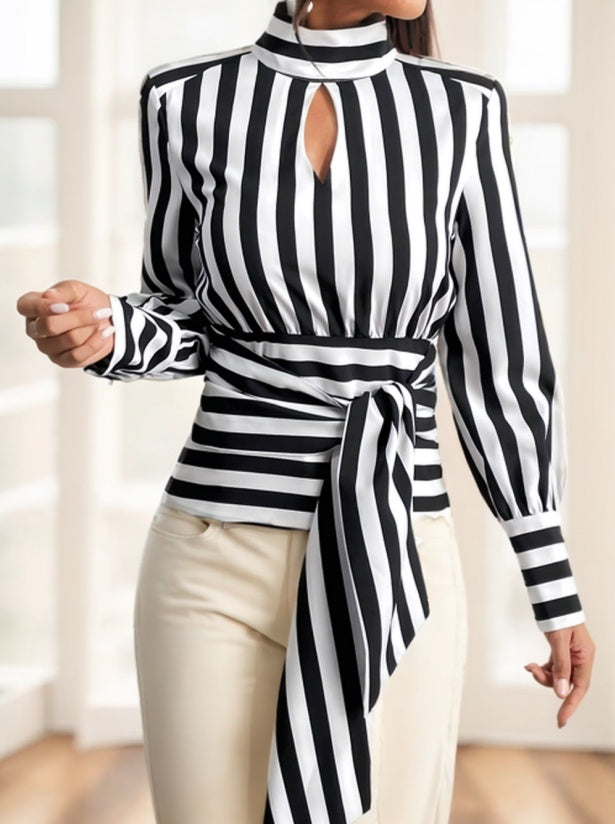 Ladies' Striped Long-sleeved Top - Outfit Emporium
